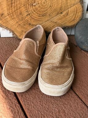 Vans Size 7 Slip-On Glitter Sneakers in Rose Gold